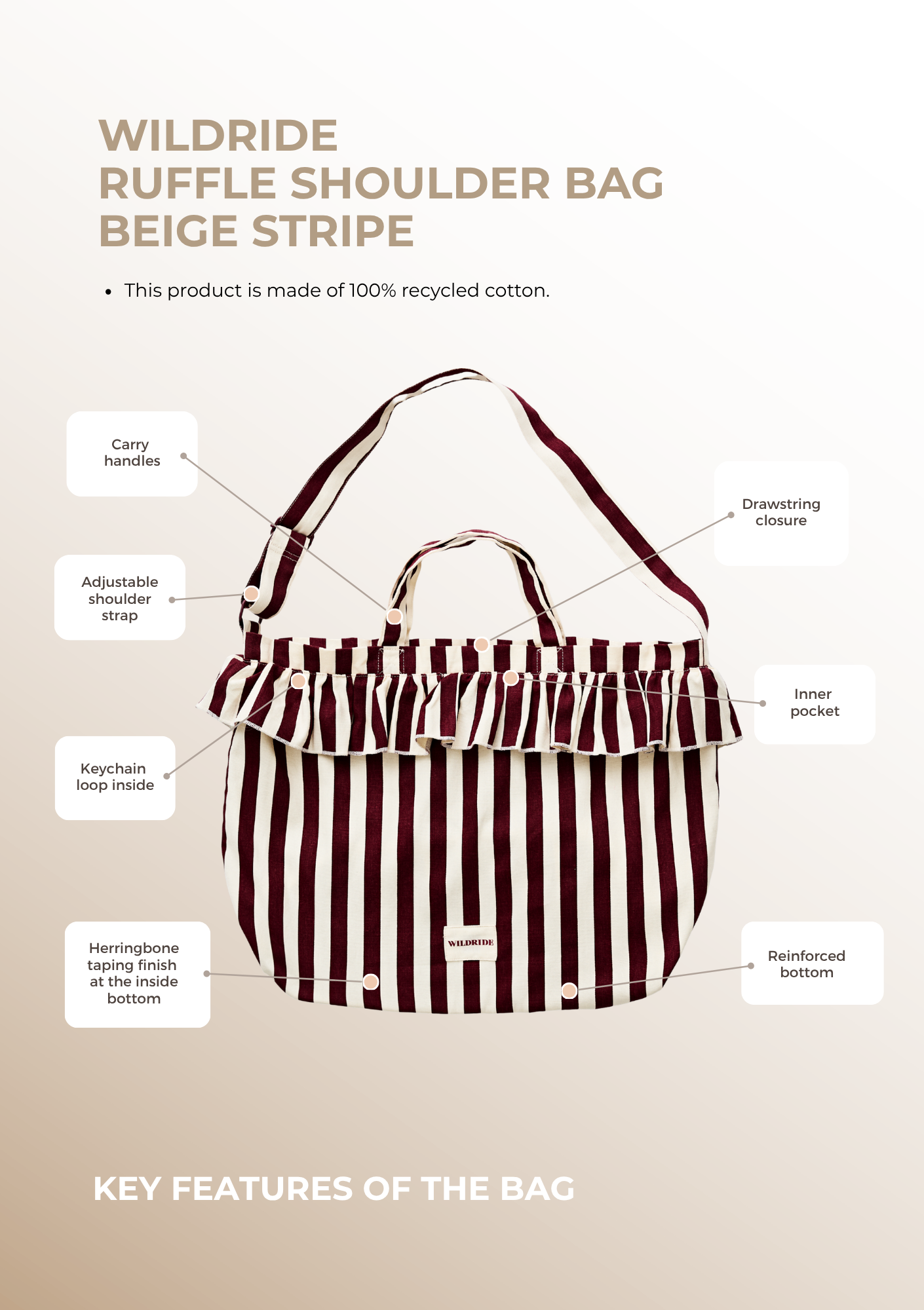 Ruffle Shoulder Bag Bordeaux Stripe